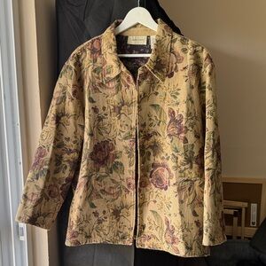 Lemon Grass Floral Tapestry Button Up Jacket With Collar Size XL
